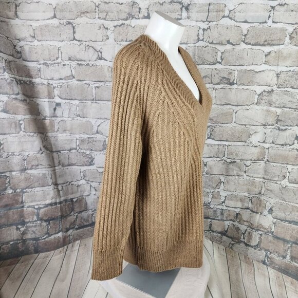 Banana Republic Deep V Neck Textured Pullover Wool Alpaca Sweater Camel Small - Picture 10 of 12